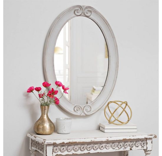 Oval Kesim Beyaz Çerceveli Duvar Aynası resmi
